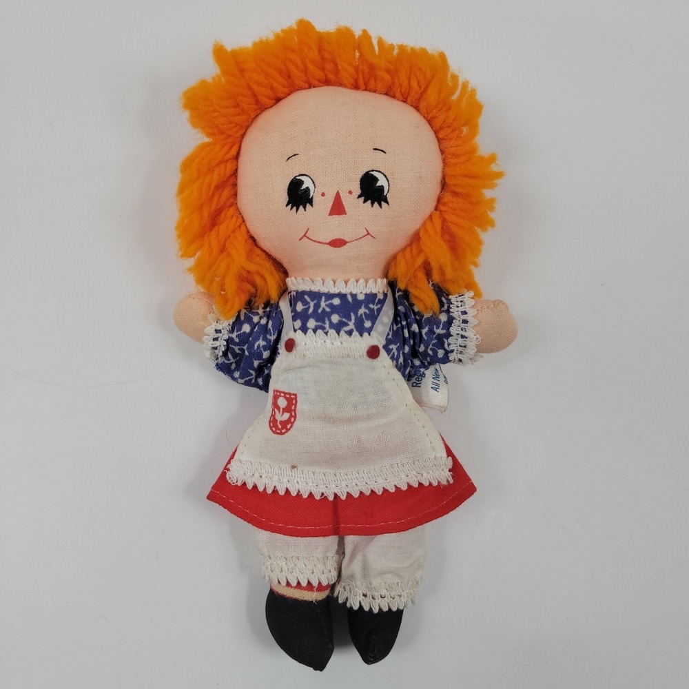 VTG Raggedy Ann 6" Fabric Plush Doll Yarn Hair Clothes Hallmark Knickerbocker